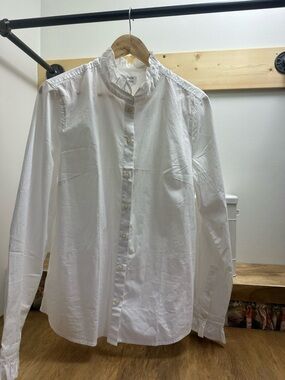 J.Crew ruffle Colllar White Button-Up Shirt size L